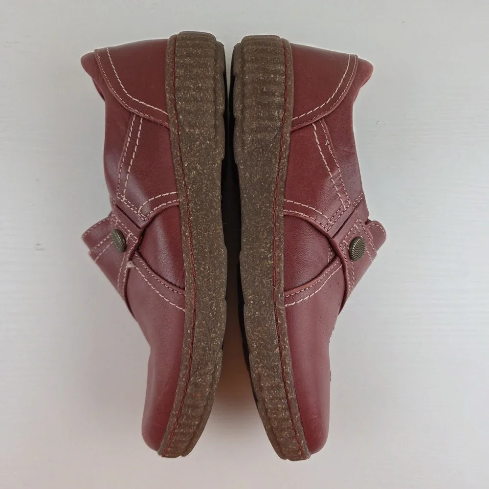 Clarks Caroline Pearl Red Leather Comfort Casual Shoes Women's Size 9 M